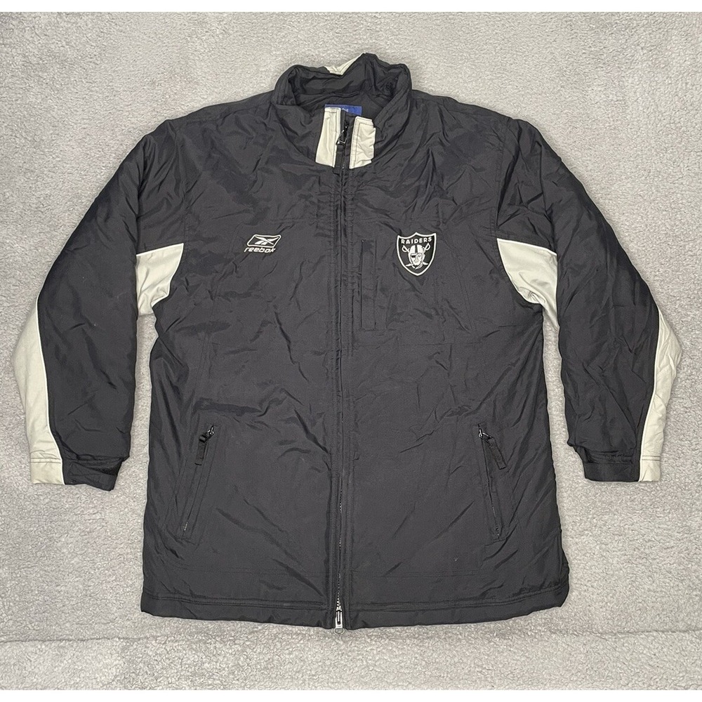 Vintage Reebok Las Vegas Oakland Raiders NFL Team On Field Full Zip Jacket Men L